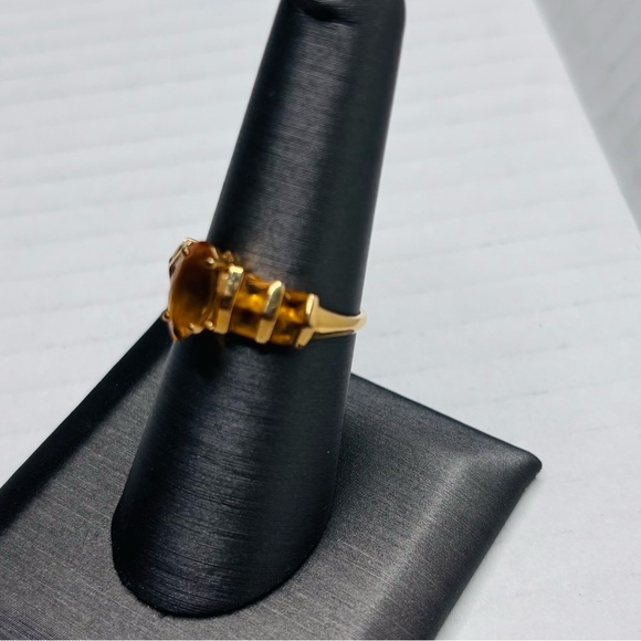 14k Solid Yellow Gold Citrine Stone Ring Size 7 - Picture 3 of 8